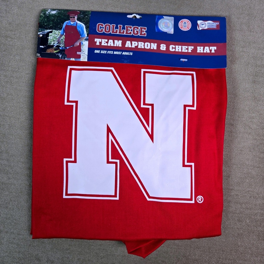 Nebraska Cornhuskers College Team Apron Chef Hat Set Red White N Logo‎